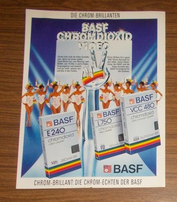 Seltene Werbung BASF chromdioxid E240 L750 VCC480 Beta VHS Videocassetten 2 1983