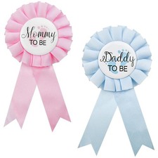 2 Pieces Daddy and Mommy To Be Tinplate Badge Pin, 2 Count, Blue, Pink