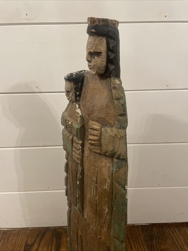 Primitive handgeschnitzte Holzstatuette, Madonna & Kind Maria Jesus bemalt Kunst - Bild 9 von 10