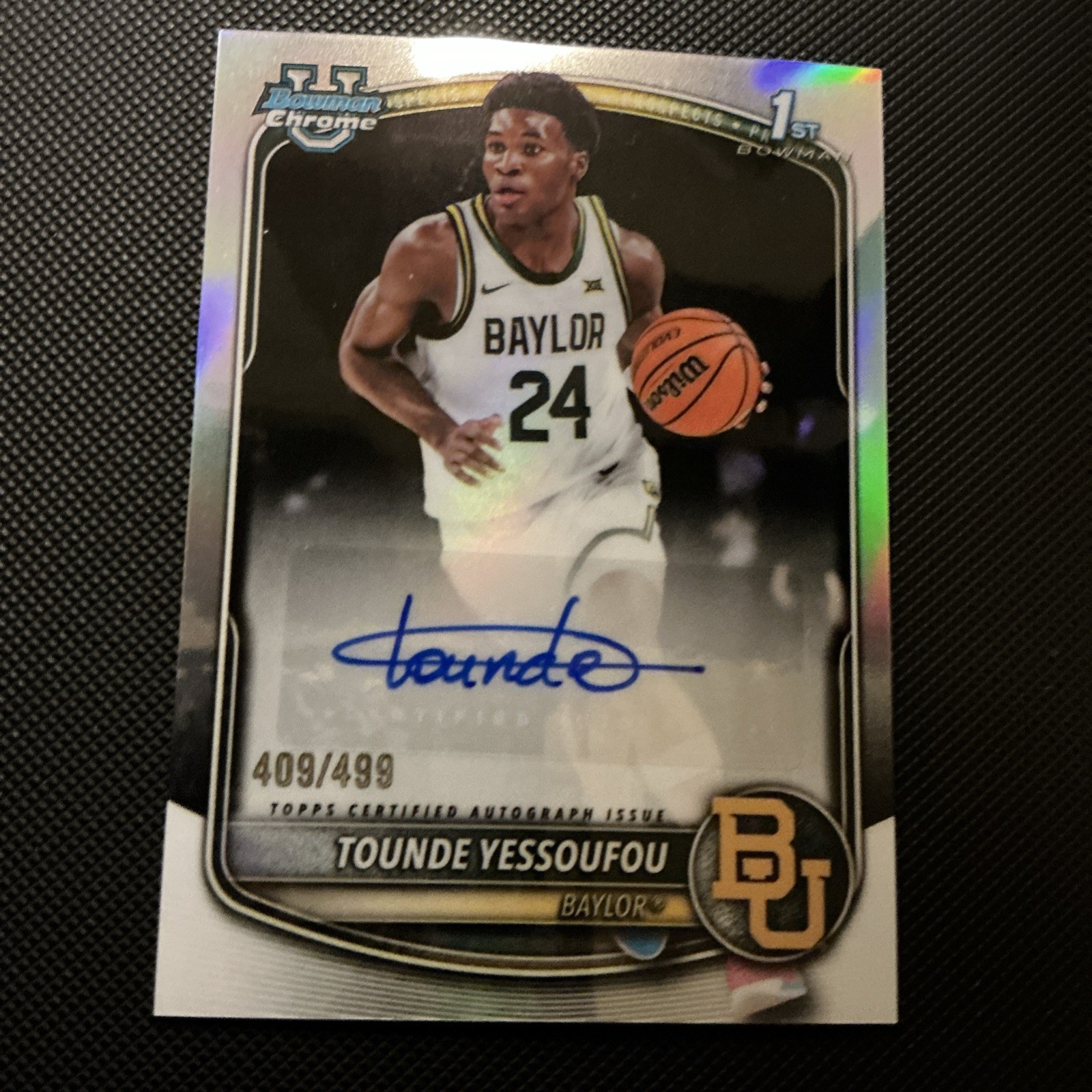 2025/26 BOWMAN CHROME U TOUNDE YESSOUFOU 1ST PROSPECT REFRACTOR AUTO #/499 !