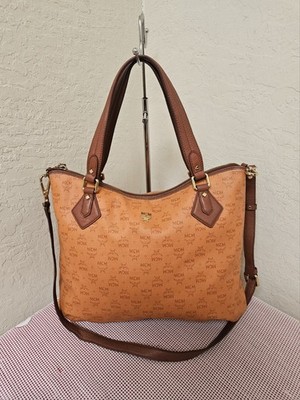 MCM Monogram Orange With Long Handle Tote Bag AUTHENTIC