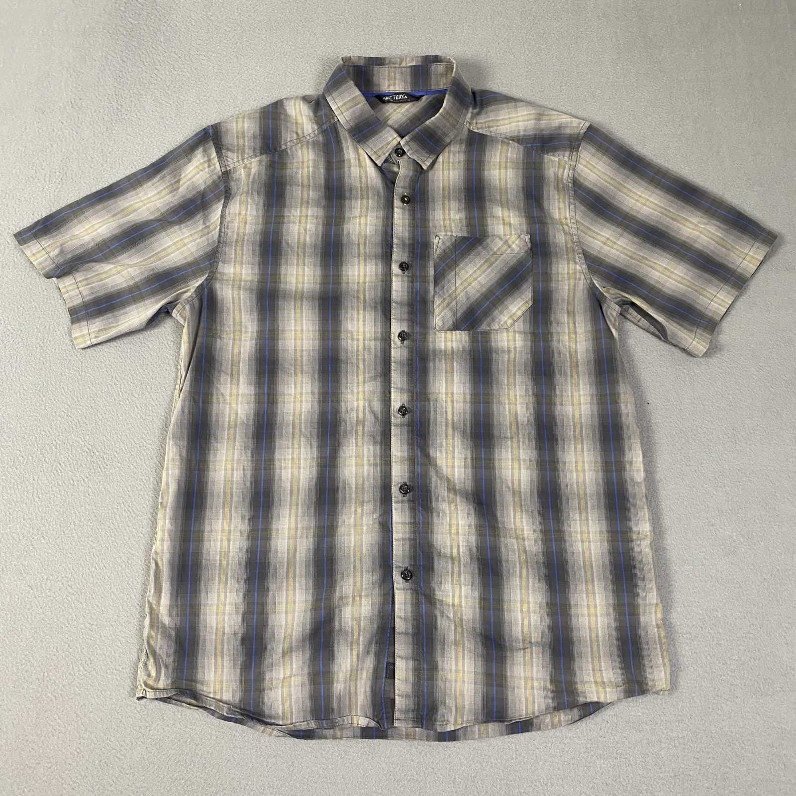 ARC'TERYX Arcteryx Pathline camicia uomo manica corta con bottoni grigio blu a quadri M 13487