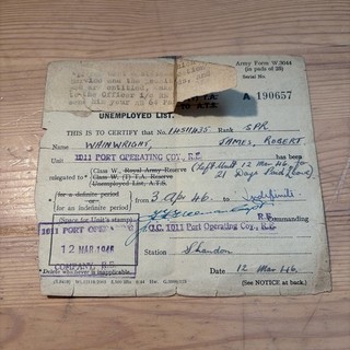 1946 Army Unemployment List Form To Spr James Wainwright 1011 Port Operating Co