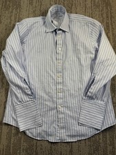 Charles Tyrwhitt Shirt Mens 17 35 Blue White Stripe Slim Fit Dress Button Front