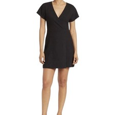 Madewell Black Faux Wrap Short Sleeve V-Neck Mini Knee Dress NWOT Large