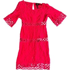 Laundry by Shelli Segal 3/4 Sleeve Pencil Bodycon Dress 0 Red Lace Overlay Lined