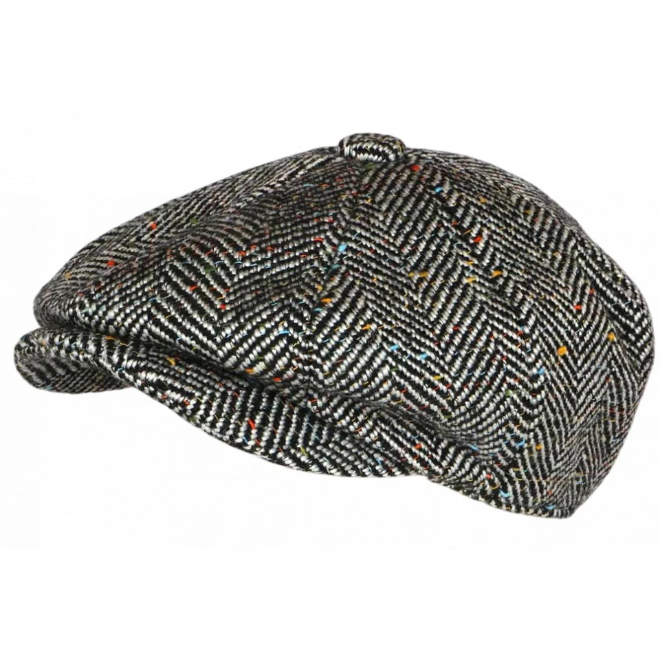 Casquette Gavroche en Laine Noire à Chevrons Style Anglais Vintage Surwal-Taill - Photo 2/4