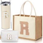 3-Pc Personalized Gift Set for Women | Initial R | Tote + Tumbler + Pouch