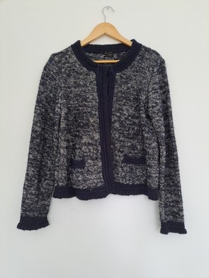Massimo Dutti Cotton Boucle Tweed  Jacket Blue White Large Collarless