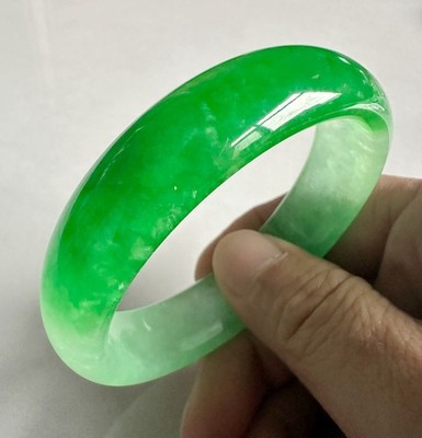 Grade A Natural Green Jadeite Bangle Icy Vivid Green Fine Jewelry Bracelet 60mm