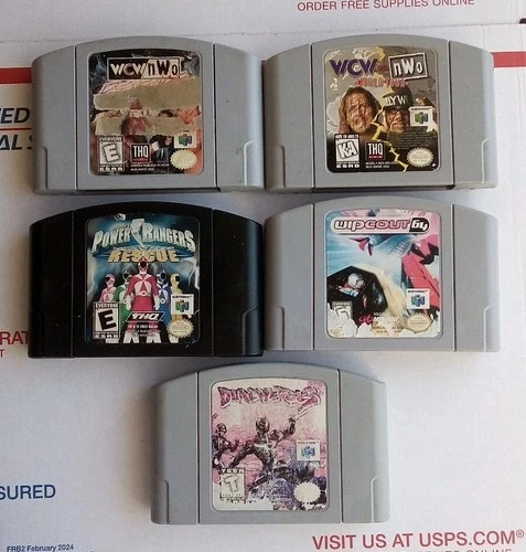 N64 Game Lot of 5 Tested Bundle Wrestling Wcw/Nwo Revenge,Wipeout 64 Nintendo 64