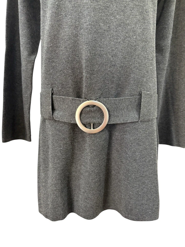 Vtg Y2K Grey Sweater Dress Turtle Neck Mod Mini Sz L Knit Retro 60s Style Boho - Image 3 of 4