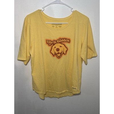 Life Is Good  Life Is Golden  Dog Graphic Yellow T-Shirt Women's Large