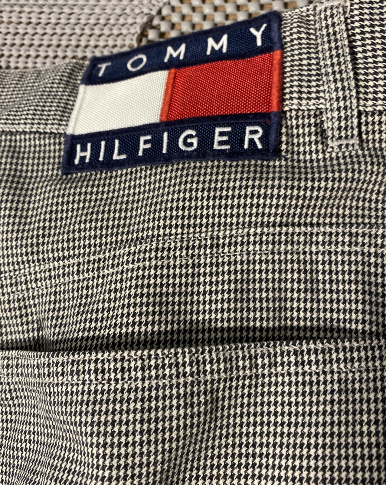 Tommy Hilfiger Herringbone Pants Size 12 Big Tommy Patch Back Black White Cordur
