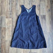 Uniqlo Kids Denim Pinafore Jumper Dress Dark Wash A-Line Gorpcore Minimalist 13