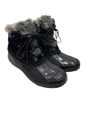 Women’s Khombu Ankle Faux Fur Lace Up Suede & Rubber Black Duck Boots: SZ 7