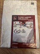 Beautiful Floral Damask Tablecloth 70 Round New Old Stock