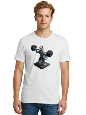 Wolf-Lifting-Weights-5 Mens Graphic Tee, 100% Cotton, Casual Summer Wear