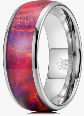Tungsten Carbide Wedding Ring Band Dyed Box Elder Wood | Size 9.5