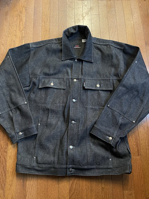 Meoshe Men's Black Denim Jacket XXL Button Front Point Collar Short Length