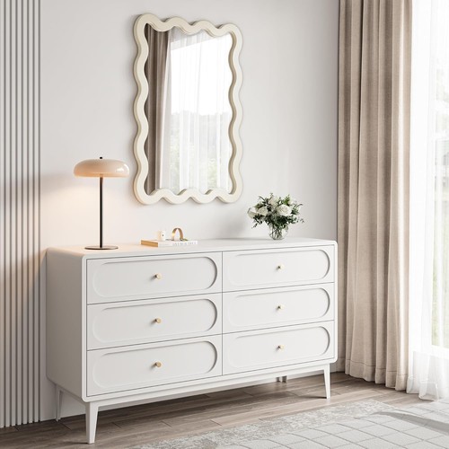 22"x30" White Wavy Mirror Solid Wood Squiggle Wall Mirror for Vanity Bedroom - Bild 6 von 8