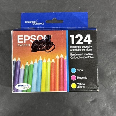 GENUINE Epson 124 Black & Colors Combo Pack Ink Cartridges Exp: 09/2023