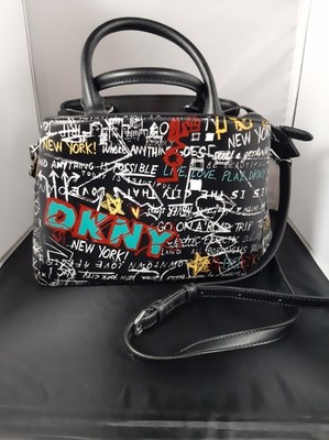 DKNY Bag Purse Black Graffiti Handles or Shoulder Strap Zippered carried twice