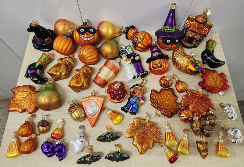 LOT OF 35+ BLOWN GLASS Halloween ORNAMENTS Vintage OLD WORLD GLASS  GERMANY