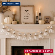 Neutral Halloween Garland Ghost Decor, Halloween Garland for Mantle, 6.6Ft Cute
