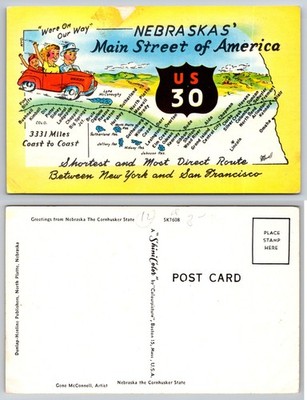 Nebraska US 30 Main Street America Postcard
