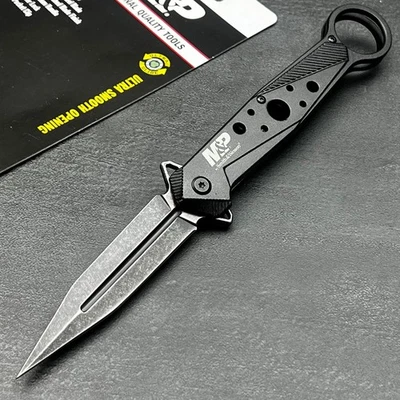Smith & Wesson M&P Ball Bearing Dagger Stiletto EDC Folding Pocket Knife Black