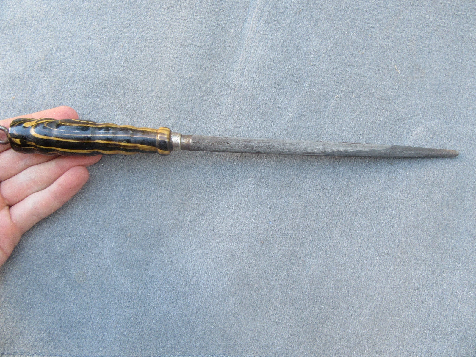 VTG OLD RARE 13'' 20C F.DICK BUTCHER KNIFE SHARPENER HONING STEEL ROD CHEF