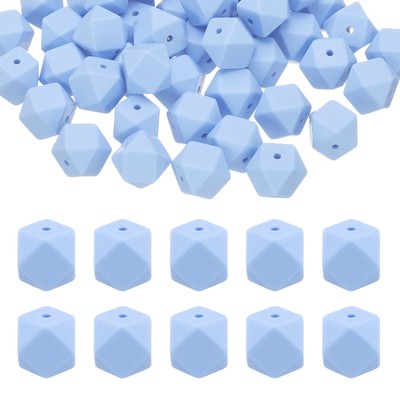 50Pcs Hexagonal Silicone Beads 14mm Geometric Loose Beads Bulk Pale Blue