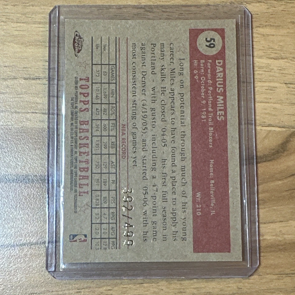 Darius Miles 2005-06 Topps 1952 Style Chrome #d /499 Portland Trailblazers - Image 2 of 3