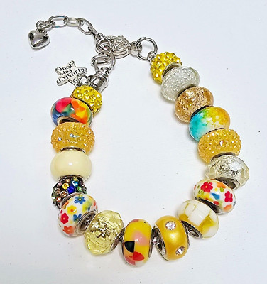 One-of-a-kind Handmade Multicolored Yellow Beaded Bracelet