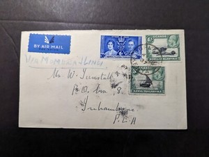 1937 British KUT Airmail Cover Uplands Kenya to PEA via Mombasa and Lindi