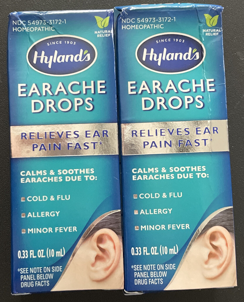 LOT OF 2 Hylands Homeopathic Earache Drops, Relieves Ear Pain Fast, 0.