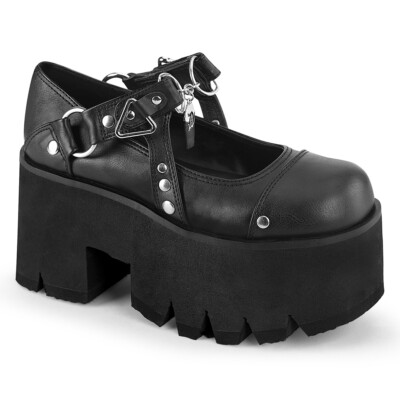 DEMONIA ASHES-33 Women's Black Boot 3''  Chunky Heel  Cut Out Platform Maryjane