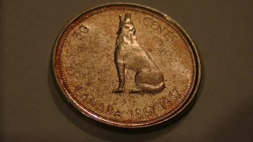 1967 CANADA CANADIAN COMMEMORATIVE HALF DOLLAR HOWLING WOLF QUEEN ELIZABETH UNC