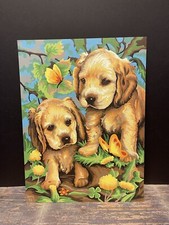 Vintage PAINT BY NUMBER Painting Cocker Spaniel Puppy Picture 16  x12  1992