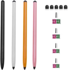 4 Pack Dual Tip Touch Screen Mobile Phone Pen 5.9"L W/ Extra Nibs & Screen Clean