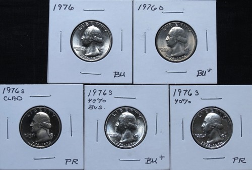 1976 BU, 1976D BU, 1976S revestido PR, 1976S autobús y 1976S PR 40 % plata (5 monedas)