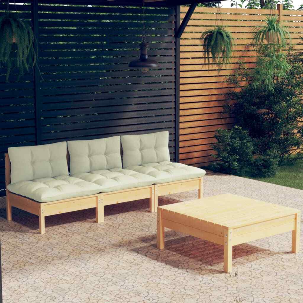 Solid Pinewood Patio Lounge Set 4 Piece with Cushions Multi Colors vidaXL vidaXL