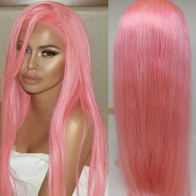 Pink Beauty Virgin Human Hair Full Lace Wig!! Pink Bob Wigs 13x4 Lace Front Human Hair Wigs Straight  main image 3
