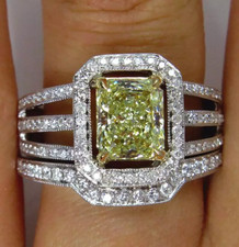 Estate  Canary  2.41CT Fancy Yellow Radiant Cut Citrine With Clear CZ Ring Set