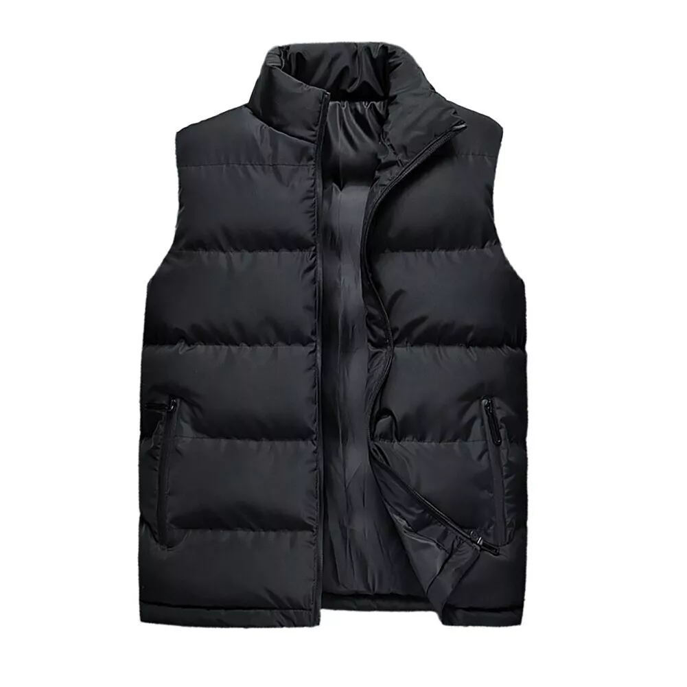 Men Sleeveless Winter Vest Jacket Stand Collar Thick Warm