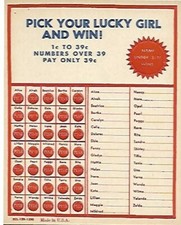 Vintage 1950’s Pick Your Lucky Girl and Win Unused Punch Card USA 355-139-1235