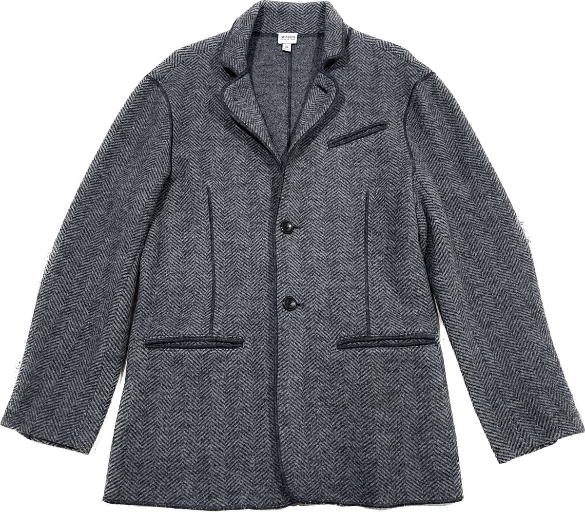 ARMANI COLLEZIONI WOOL GRAY HERRINGBONE KNIT JACKET BLAZER SIZE L