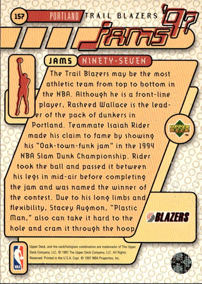 card NBA Rasheed Wallace 1997 Upper Deck #157 - Immagine 2 di 2