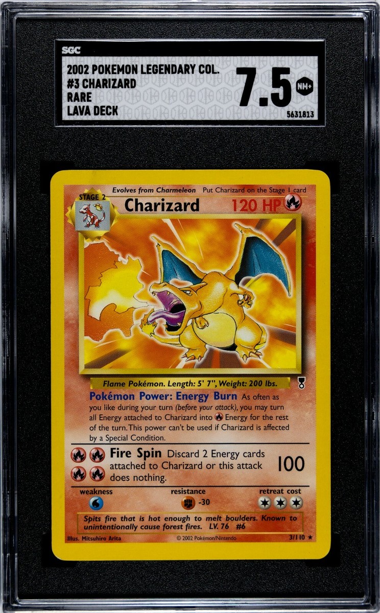 2002 Pokémon Legendary Collection #3 Charizard Rare Lava Deck SGC